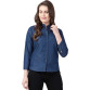 Womens Denim Solid Casual Collared Neck Shirt Blue Fabric